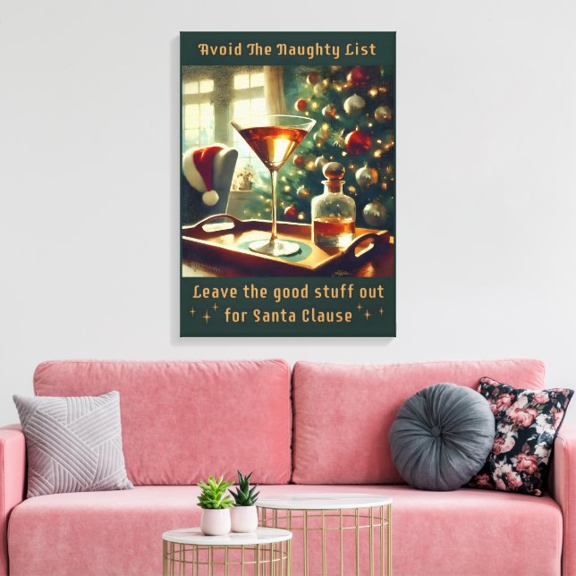 Retro 50s Avoid The Naughty List Christmas Martini Canvas Print (Insitu(LivingRoom))