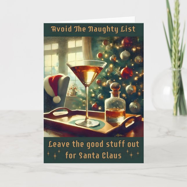 Retro 50s Avoid The Naughty List Christmas Martini Card (Front)