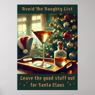 Retro 50s Avoid The Naughty List Christmas Martini Poster