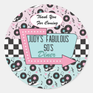 Retro 50s Birthday Party    Favour  Classic Round Sticker