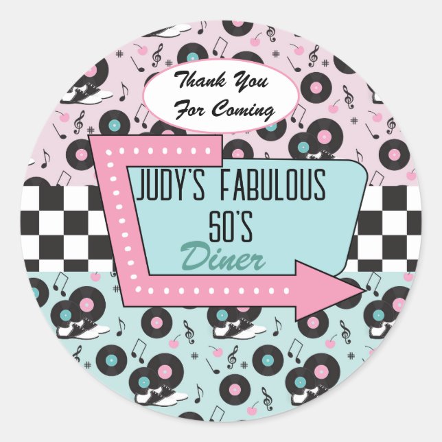 Retro 50s Birthday Party    Favour  Classic Round Sticker (Front)