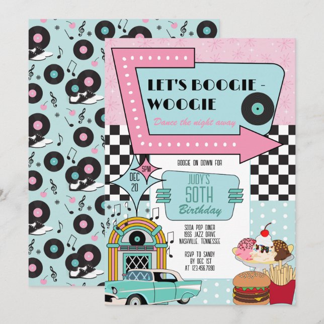 Retro 50s Birthday Party Invitation (Front/Back)