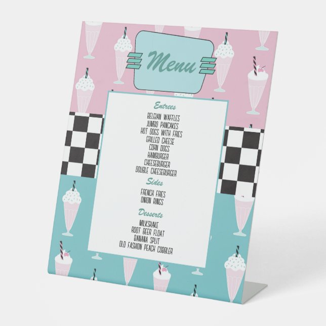 Retro 50s Birthday Party  Menu Pedestal Sign (Front)