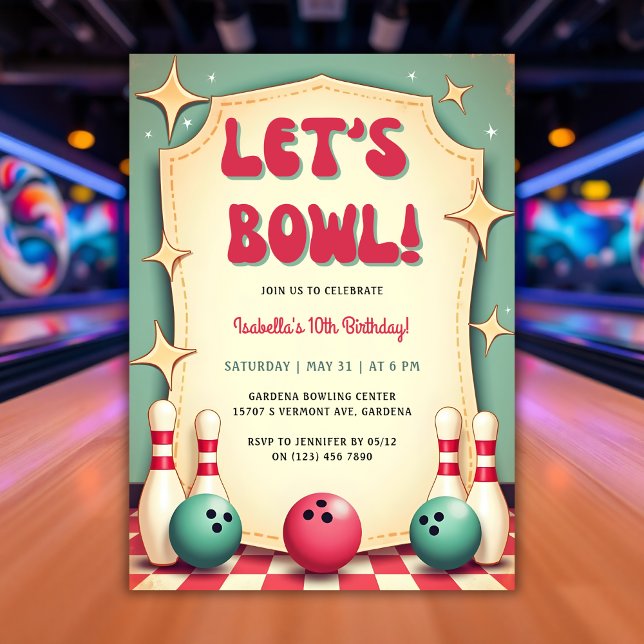 Retro 50s Bowling Birthday Party Invitation (Retro 50s Bowling Birthday Party Invitation)