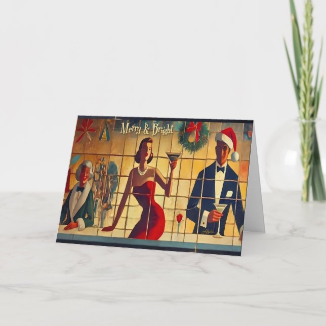 Retro 50s Christmas Eve Bar Last Call Martini Card (Front)