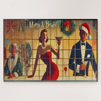 Retro 50s Christmas Eve Bar Last Call Martini Jigsaw Puzzle