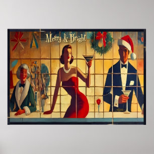 Retro 50s Christmas Eve Bar Last Call Martini Poster