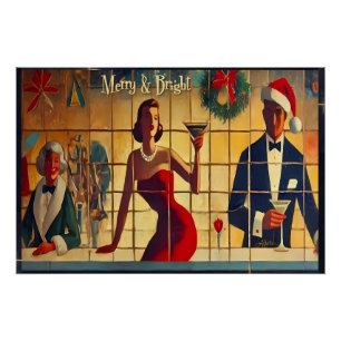 Retro 50s Christmas Eve Bar Last Call Martini Poster
