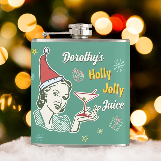 Retro 50s Christmas Holly Jolly Juice Funny Custom Hip Flask (Creator Uploaded)