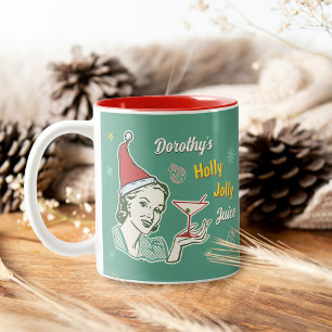 Retro 50s Christmas Holly Jolly Juice Funny Custom Two-Tone Coffee Mug