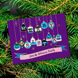 Retro 50's Christmas Ornaments  Foil Holiday Card