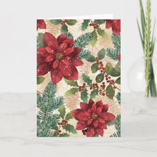 Retro 50s Christmas Poinsettia Greeting Card