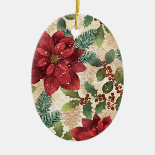 Retro 50s Christmas Poinsettia Holiday Ornament