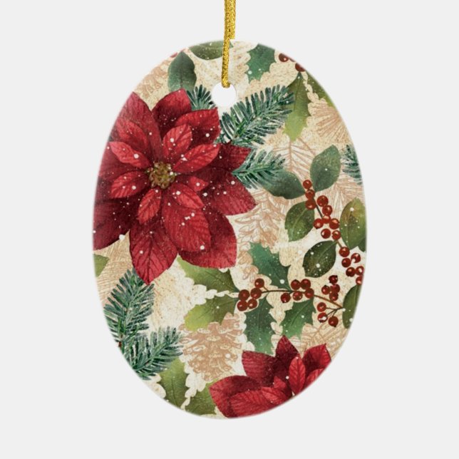 Retro 50s Christmas Poinsettia Holiday Ornament (Front)