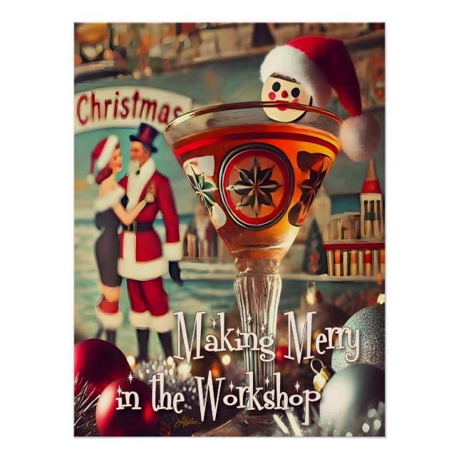 Retro 50s Cocktail Making Merry Christmas Workshop Poster (Front)