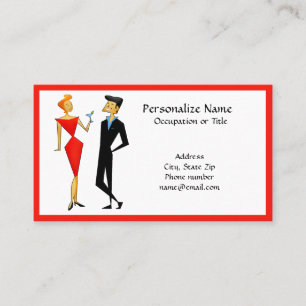 Retro 50s Couple Party Planner Host Red & Black Business Card