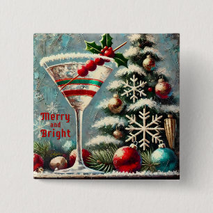 Retro 50s Cranberry Snowflake Christmas Martini 15 Cm Square Badge