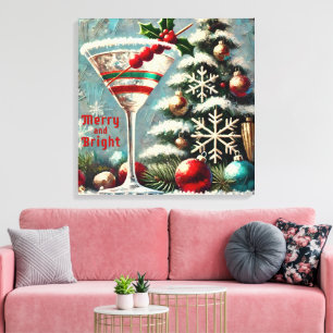 Retro 50s Cranberry Snowflake Christmas Martini Canvas Print