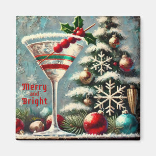 Retro 50s Cranberry Snowflake Christmas Martini Magnet