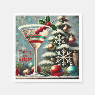 Retro 50s Cranberry Snowflake Christmas Martini Napkin