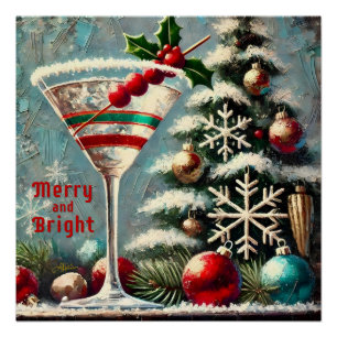 Retro 50s Cranberry Snowflake Christmas Martini Poster