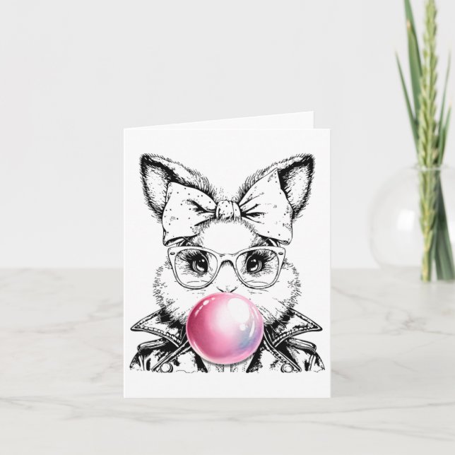 Retro 50's Cute Easter Bunny Blowing Bubble Gum 1  Card (Front)