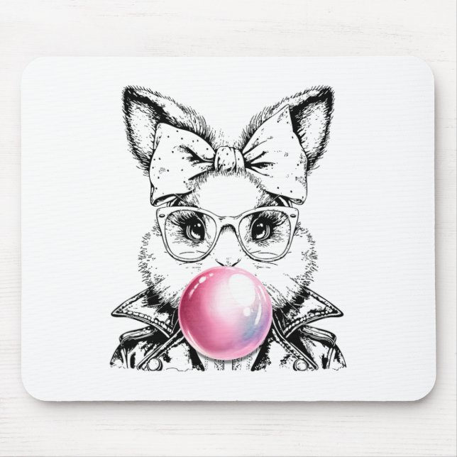 Retro 50's Cute Easter Bunny Blowing Bubble Gum 1  Mouse Mat (Front)
