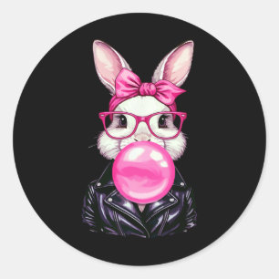 Retro 50's Cute Easter Bunny Blowing Bubble Gum 3 Classic Round Sticker