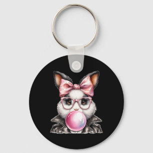 Retro 50's Cute Easter Bunny Blowing Bubble Gum 5 Key Ring