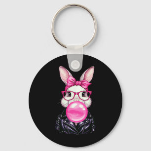 Retro 50's Cute Easter Bunny Blowing Bubble Gum 7 Key Ring