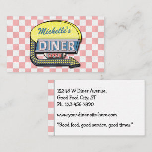 Retro 50's Diner Sign Pink Chequered Restaurant Business Card