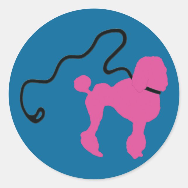 Retro 50's Felt Pink Poodle & Leash Classic Round Sticker (Front)
