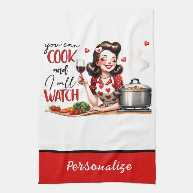 Retro 50s Glam Housewife Funny Sarcastic Humour Tea Towel (Vertical)