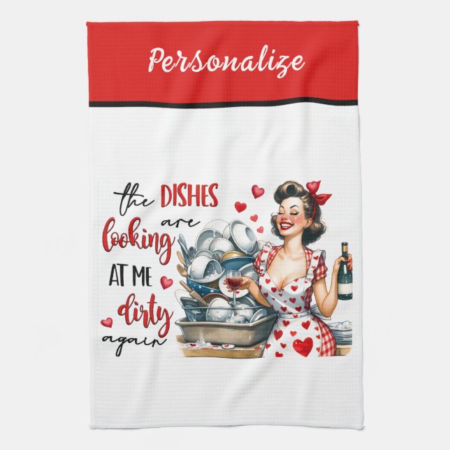 Retro 50s Glam Housewife Funny Sarcastic Humour Tea Towel (Vertical)
