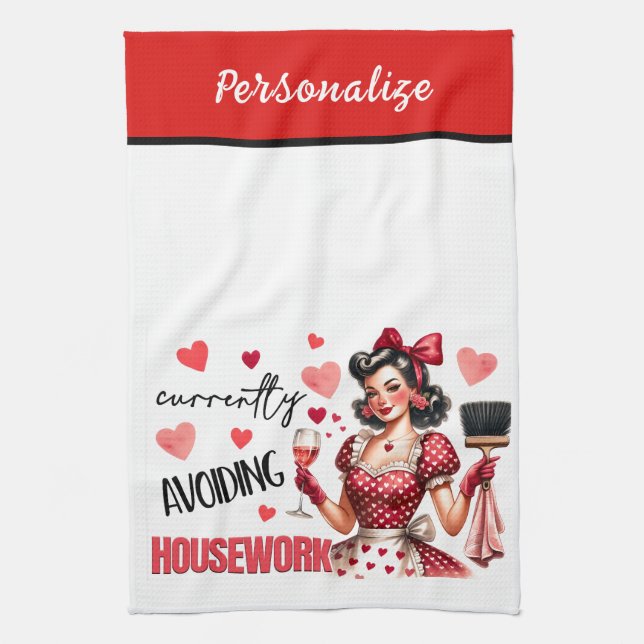 Retro 50s Glam Housewife Funny Sarcastic Humour Tea Towel (Vertical)