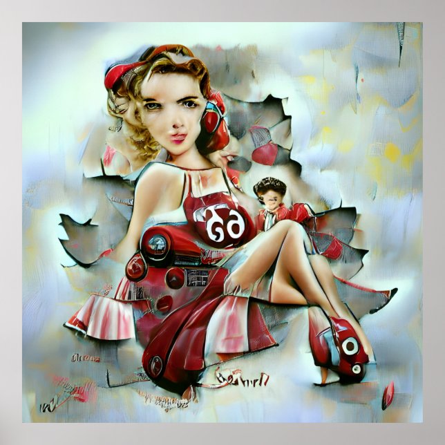 Retro 50s Inspired AI Generated pin up girl Poster (Front)