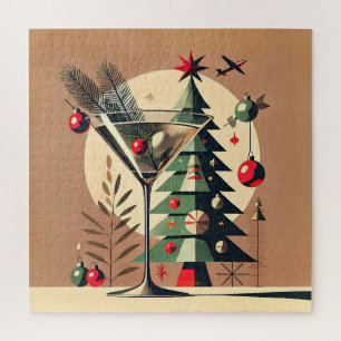 Retro 50s Jet Set Christmas Tree Martini Jigsaw Puzzle