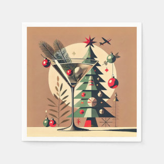 Retro 50s Jet Set Christmas Tree Martini Napkin