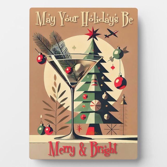 Retro 50s Jet Set Christmas Tree Martini Plaque (Front)