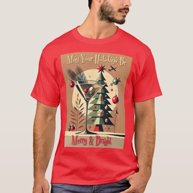 Retro 50s Jet Set Christmas Tree Martini T-Shirt (Front)