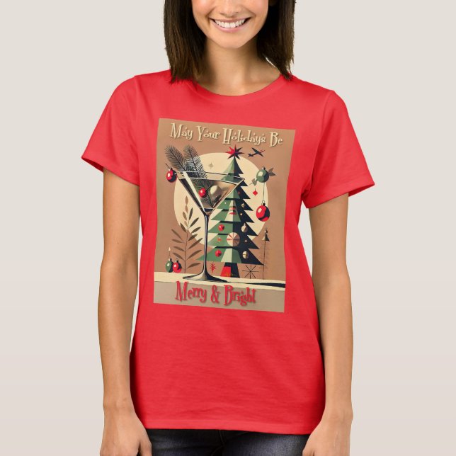 Retro 50s Jet Set Christmas Tree Martini T-Shirt (Front)