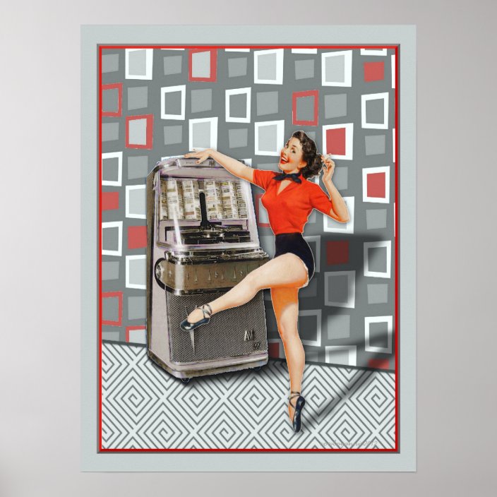 Retro 50s Jukebox Dancing Pinup Girl Poster Uk 