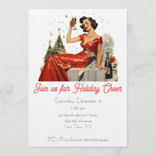 Retro 50's Lady in Red Christmas Party Invitation