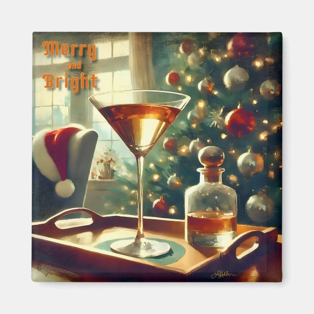 Retro 50s Manhattan Martini For Santa Magnet (Front)