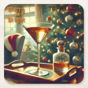 Retro 50s Manhattan Martini For Santa Square Paper Coaster
