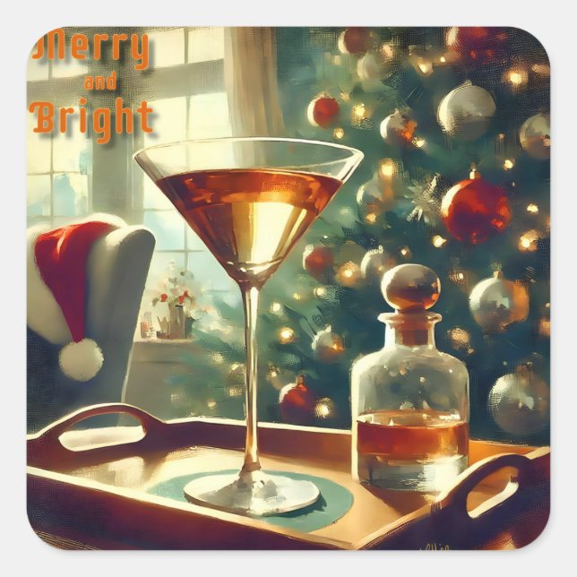 Retro 50s Manhattan Martini For Santa Square Sticker (Front)