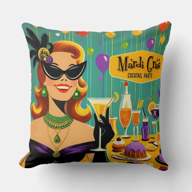 Retro 50s Mardi Gras Cocktail Party Cushion (Front)