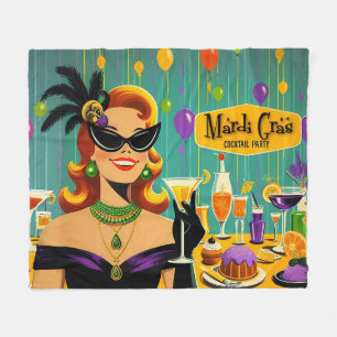 Retro 50s Mardi Gras Cocktail Party Fleece Blanket