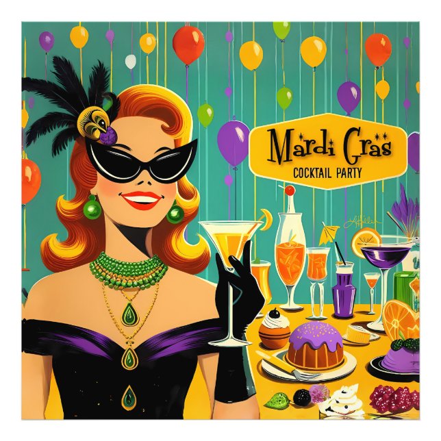 Retro 50s Mardi Gras Cocktail Party Photo Print (Front)