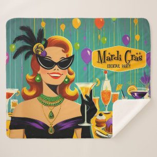 Retro 50s Mardi Gras Cocktail Party Sherpa Blanket